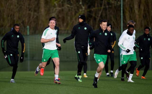 The Celtic squad train at Lennoxtown ahead of their clash with Ross County. Picture: SNS