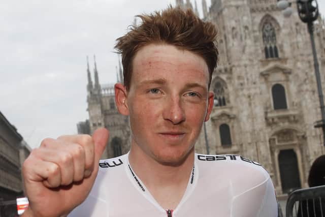 Overall race winner Team Ineos rider Great Britain's Tao Geoghegan Hart. Picture: Luca Bettini/AFP via Getty Images