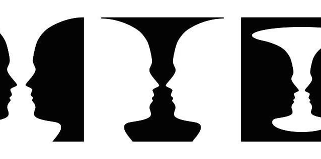 Can you see a vase in the picture, or can you see 2 people facing each other? This is a type of cognitive illusion, in which an image causes us to interpret it one or several ways, depending on the experience or assumptions we have about the world.