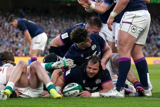 Pierre Schoeman's try brought Scotland back into the game but Ireland pulled away in the second half. Picture: Brian Lawless/PA Wire
