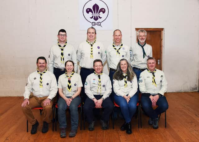 Pictured some of the current Banchory Scout Leaders: Back: John Kennedy, Graham Bird, Will Richmond, Martin Pritchett. Front: Michael McCann, Louise Barnes, Mike Wilson (GSL), Heather Bagnall,
Alistair Blackwell
