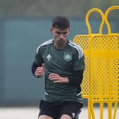 Matt O'Riley during a Celtic training session at Lennoxtwon ahead of Sunday's Scottish Cup semi-final against Rangers. (Photo by Craig Foy / SNS Group)