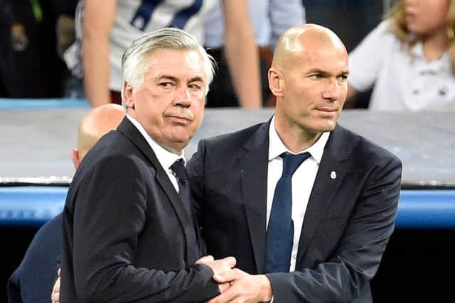 Carlo Ancelotti took over from Zinedine Zidane this summer. (Photo credit should read GERARD JULIEN/AFP via Getty Images)