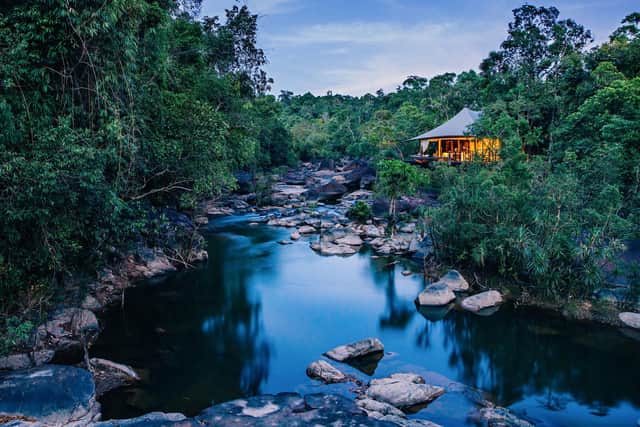 Shinta Mani Wild, Cambodia, is surrounded by three of the country's wildest national parks. The 15 safari-style tents in the river valley can be accessed via zipwire.