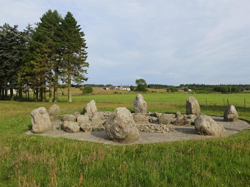 Also known as the Standing Stone of Echt on account of their proximity to the village of that name, Cullerlie is comprised of eight irregular but neatly-aligned red granite stones set around a matching number of small cairns. Historic Environment Scotland estimates the structure to be 4000 years old.
