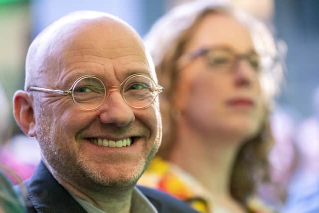 Co-leader of the Scottish Green Party Patrick Harvie at the 2023 Scottish Green Party Spring Conference at the Golden Jubilee Conference Centre in Clydebank.