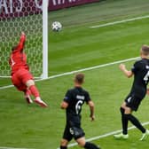 Harry Kane heads England into a 2-0 lead against Germany at Wembley.