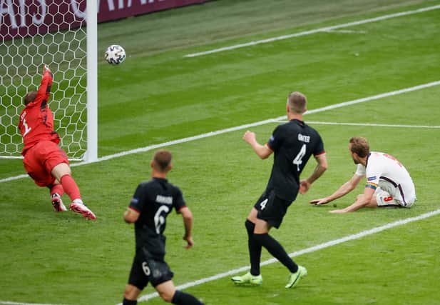 Harry Kane heads England into a 2-0 lead against Germany at Wembley.
