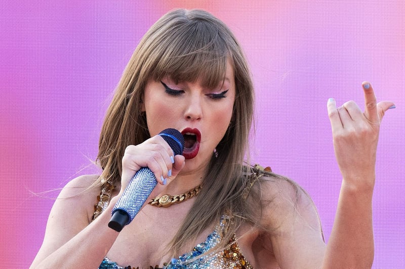 Taylor Swift performs on stage during her Eras Tour at the Murrayfield Stadium in Edinburgh.
