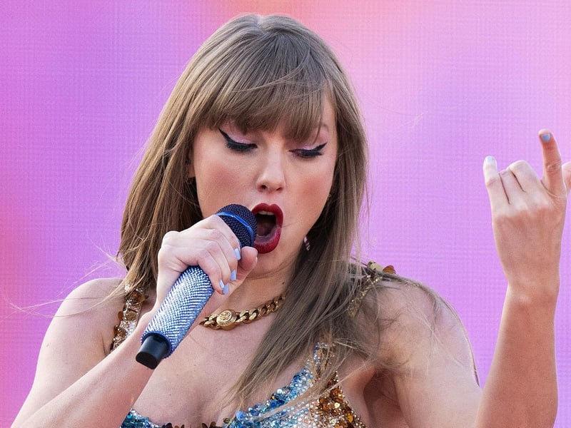 Taylor Swift performs on stage during her Eras Tour at the Murrayfield Stadium in Edinburgh.