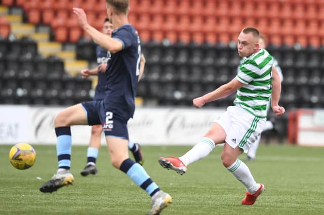 Ciaran Dickson scores for Celtic B on his debut following his move from Rangers. Picture: SNS