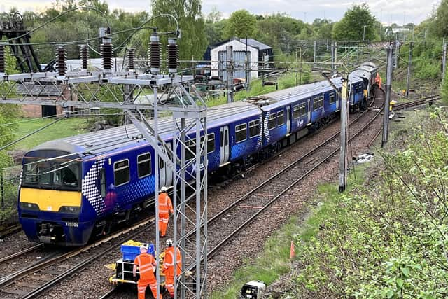 A train derailment in Coatbridge has caused disruption across the Central Belt since Friday night. Picture: Lisa Ferguson