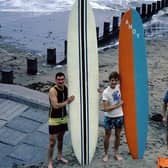 From left to right, George Law, Surfing Scotland author Andy Bennetts and Stuart Crichton, Aberdeen Beach, 1968 PIC: Copyright Andy Bennetts