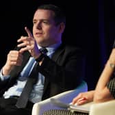 Scottish Conservative Leader Douglas Ross speaking on stage on the second day of the Scottish Conservative party conference at the Scottish Event Campus (SEC) in Glasgow.