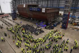 Work continues on HMS Venturer, a Royal Navy Type 31 frigate pictured in January last year, at Babcock’s Rosyth yard (Picture: Jeff J Mitchell/Getty Images)