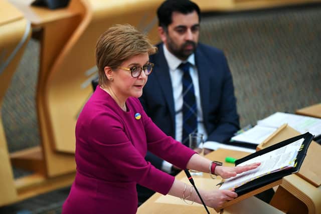 Scotland's First Minister Nicola Sturgeon at the Scottish Parliament in Holyrood, Edinburgh. Picture date: Thursday March 10, 2022.