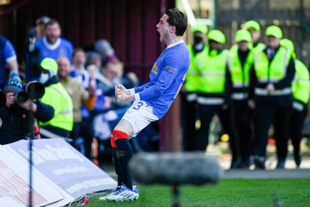 Scott Wright celebrates after scoring Rangers' second goal in their 3-1 win over Motherwell at Fir Park. (Photo by Rob Casey / SNS Group)