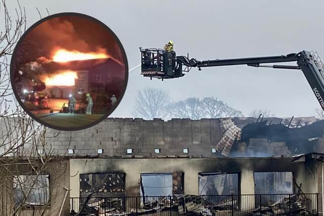 Fire crews extinguishing flames following a major fire at Uphall Golf Club in West Lothian picture: Lisa Ferguson/JPI Media