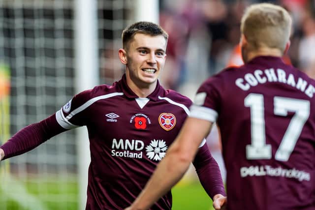 Ben Woodburn celebrates his first goal for Hearts.