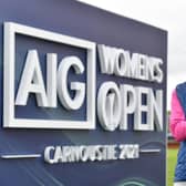 Former winner Catriona Matthew poses with the AIG Women's Open trophy during a visit to Carnoustie ahead of this year's event in August. Picture: Mark Runnacles/Getty Images/R&A.