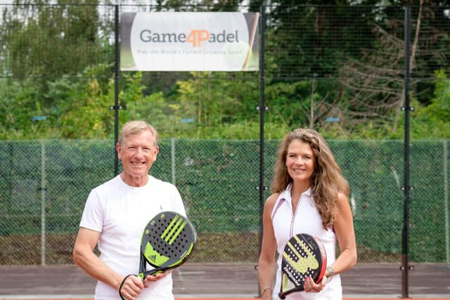 Michael Gradon, Game4Padel CEO, and Annabel Croft, former professional tennis player and Game4Padel ambassador. Picture: Daniel K Clarke.