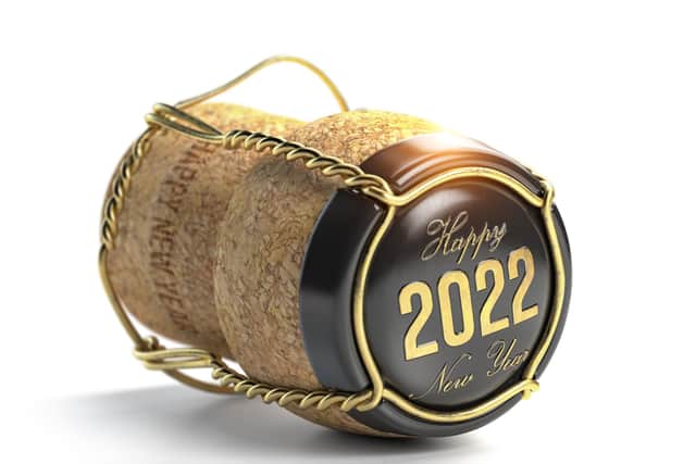 2022 Happy new year champaign cork cap islated on white. 3d illustration