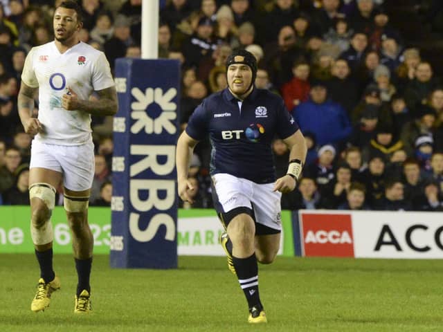 Zander Fagerson makes his debut for Scotland in the 2016 Calcutta Cup match at Murrayfield. Picture: Gary Hutchison/SNS