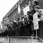 Young unemployed people demonstrate outside St Andrew’s House in Edinburgh about the Youth Opportunities Programme in June 1981 (Picture: Dennis Straughan)