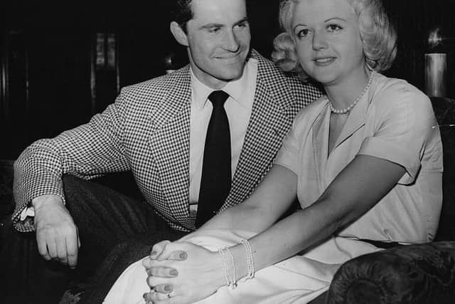 Angela Lansbury with Peter Shaw on their arrival at London Airport in 1949 before their wedding. (Picture: Keystone/Getty Images)