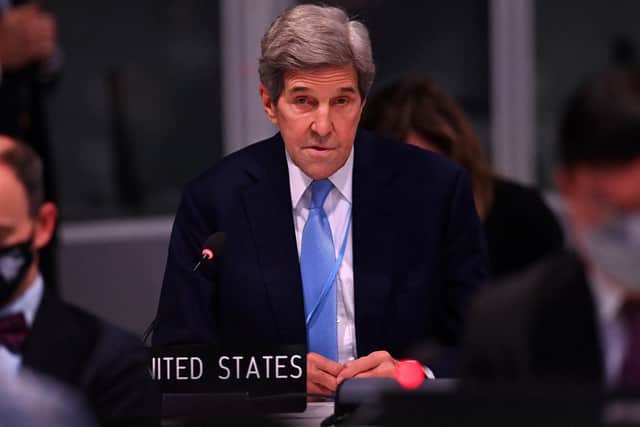 US special climate envoy John Kerry, seen here at the Cop26 climate summit in Glasgow last November, has said Vladimir Putin's invasion of Ukraine and the resulting disruption of oil and gas supplies has not wrecked international emissions goals agreed at the conference. Picture: Getty Images