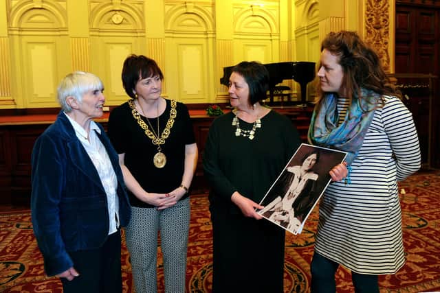 Maria Fyfe (far left) speaks with Lord Provost Sadie Docherty, Sharon Thomas and historian Catriona Burness at the launch of the Mary Barbour Fund