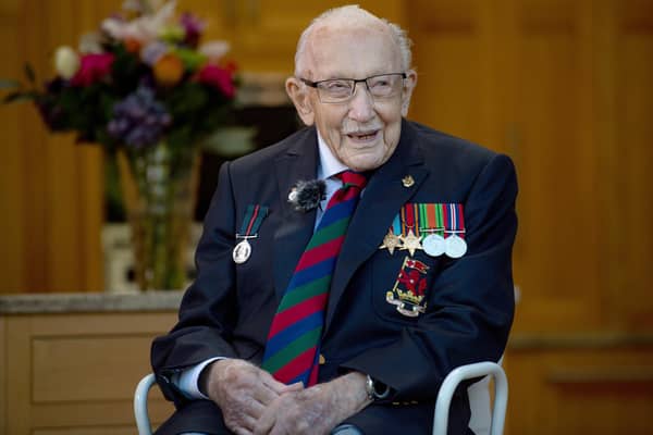 Captain Sir Tom Moore in Marston Moretaine. A celebration of his life is to take place on April 30, on what would have been his 101st birthday.