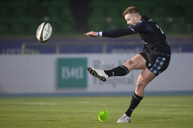 Glasgow's Brandon Thomson misses a last-minute conversion which would have give the Warriors victory over the Dragons at Scotstoun. Picture: Ross MacDonald / SNS