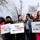 Participants hold signs in support of TikTok outside the US Capitol Building in Washington, DC. Picture: Getty Images