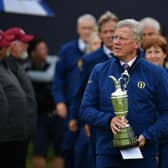 R&A chief executive Martin Slumbers brings out the Claret Jug for the trophy presentation for the 148th Open Championship at Royal Portrush in 2019. Picture: Stuart Franklin/Getty Images.