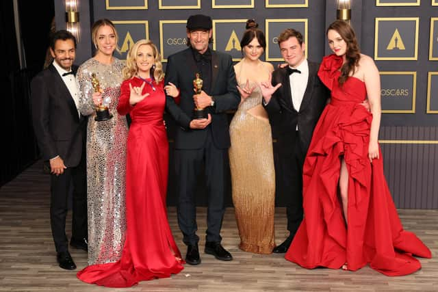 Cast and crew members from Coda celebrate their success at the Oscars (Picture: David Livingston/Getty Images )