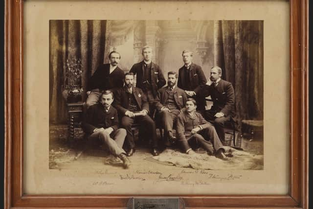 The photograph of the HMS Challenger research team who were based at 32 Queen Street, Edinburgh. The frame is made of wood taken from the ship's mast. PIC: NMS.