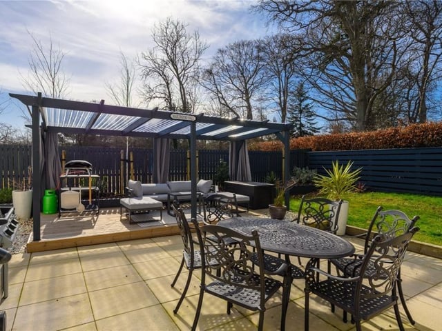 Patio and decked seating area.