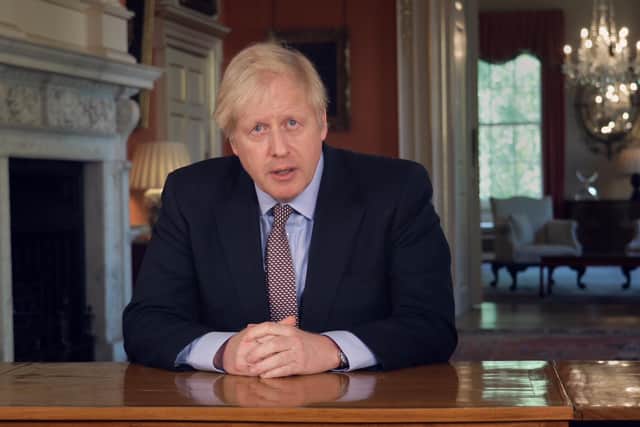 Prime Minister Boris Johnson addressing the nation about coronavirus from 10 Downing Street in London. Picture: PA Video/Downing Street Pool/PA Wire
