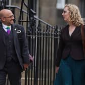 Scottish Green Party co-leaders Patrick Harvie and Lorna Slater arrive at Bute House, Edinburgh, ahead of an announcement on the finalisation of an agreement between the SNP and the Scottish Greens to share power in Scotland.
