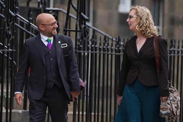 Scottish Green Party co-leaders Patrick Harvie and Lorna Slater arrive at Bute House, Edinburgh, ahead of an announcement on the finalisation of an agreement between the SNP and the Scottish Greens to share power in Scotland.