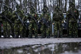 Soldiers from the 13th counter intelligence battalion, 2nd reconnaissance platoon of the Swedish Armed Forces, participate in military exercise in Kungsangen, near Stockholm.