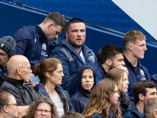 Scotland's Zander Fagerson looks dejected as he is shown a red card during the win over France.