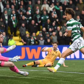 Celtic's Jota scores to make it 3-0 against Livingston on Sunday.