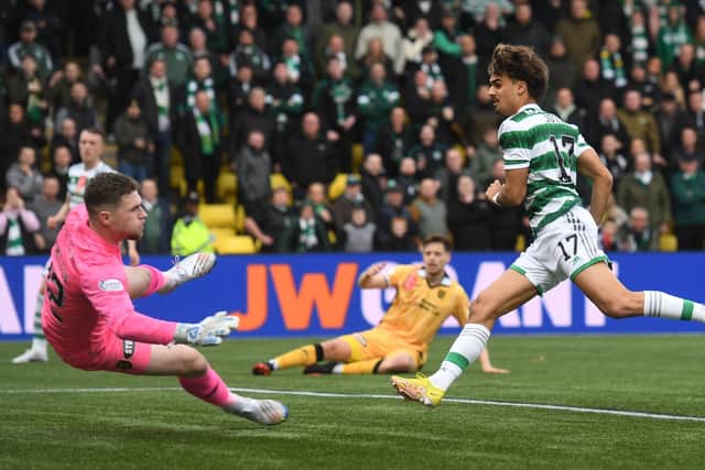 Celtic's Jota scores to make it 3-0 against Livingston on Sunday.