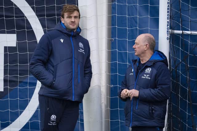 Richie Gray with Dr James Robson, Scottish Rugby’s chief medical officer. (Photo by Ross MacDonald / SNS Group)