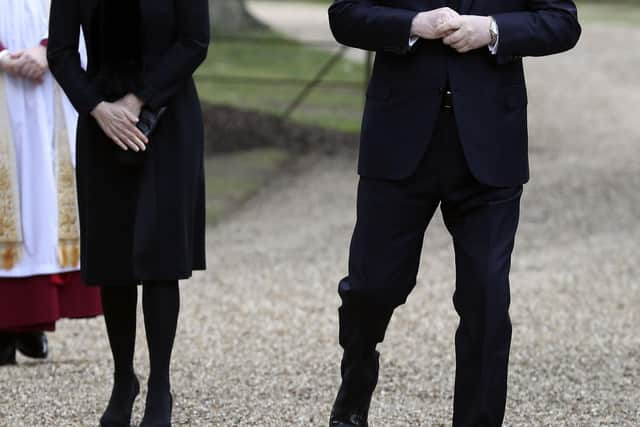 Britain's Prince Andrew and Sophie, Countess of Wessex attend the Sunday service at the Royal Chapel of All Saints at Royal Lodge, Windsor.