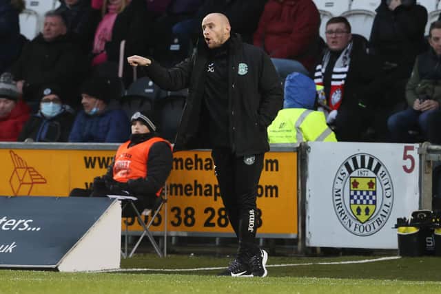 Hibs caretaker boss David Gray instructs from the sidelines.