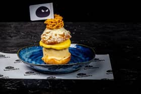 Honeycomb, banana and passionfruit curd bao
