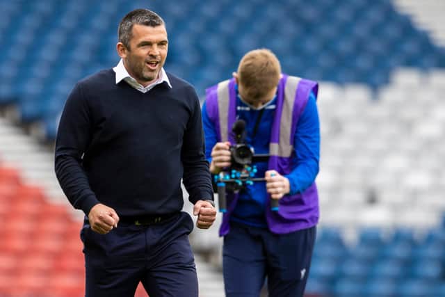 St Johnstone manager Callum Davidson celebrates at full time after the 2-0 win over St Mirren at Hampden. (Photo by Alan Harvey / SNS Group)
